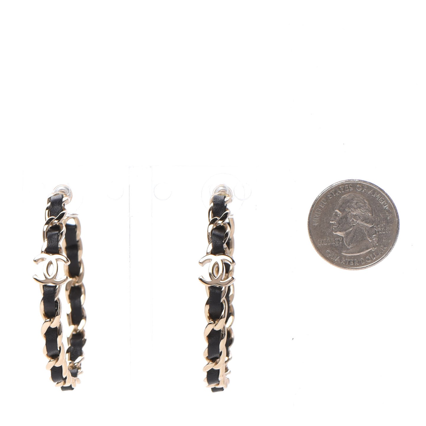 Lambskin CC Chain Hoop Earrings Matte Gold Black