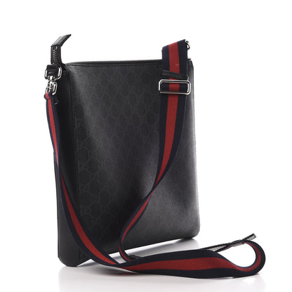 Gucci GG Supreme Monogram Appia Calfskin Web Flat Messenger Bag Black Grey 3 of 12