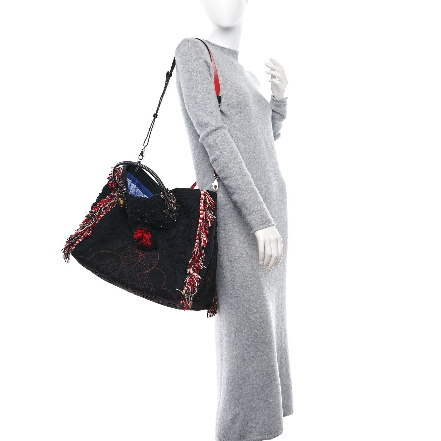 Christian Louboutin Cotton Embroidered Portugaba Tote Black 2 of 12
