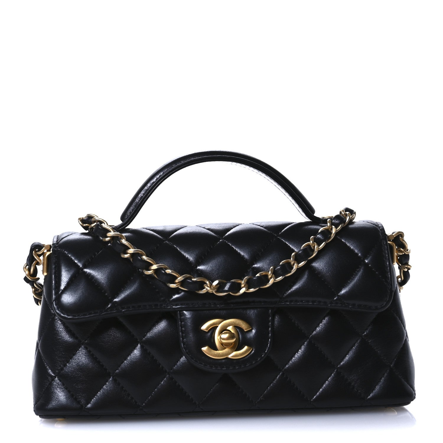 Chanel Lambskin Quilted Mini Flap Top Handle Bag Black 8 of 10