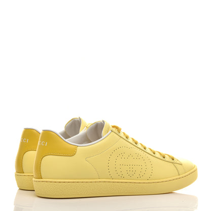 Gucci Calfskin Interlocking G Perforated Womens Ace Sneakers 38.5 Banana Straw Yellow 4 of 9