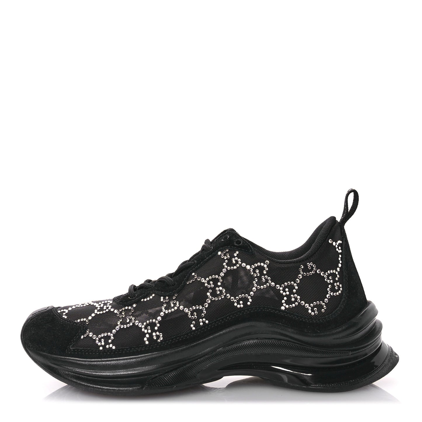 Tela Retino Mesh Crystal Suede GG Monogram Womens Gucci Run Sneakers 37 Black Silver