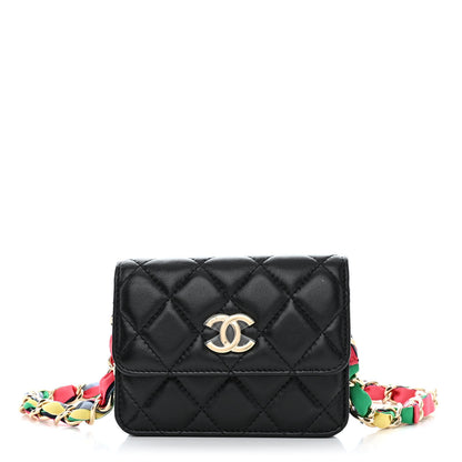Chanel Shiny Lambskin Ribbon Quilted Flap Belt Bag Black 1 of 12