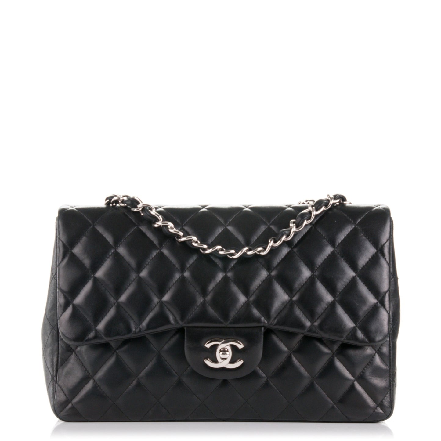 Lambskin Quilted Jumbo Single Flap Black