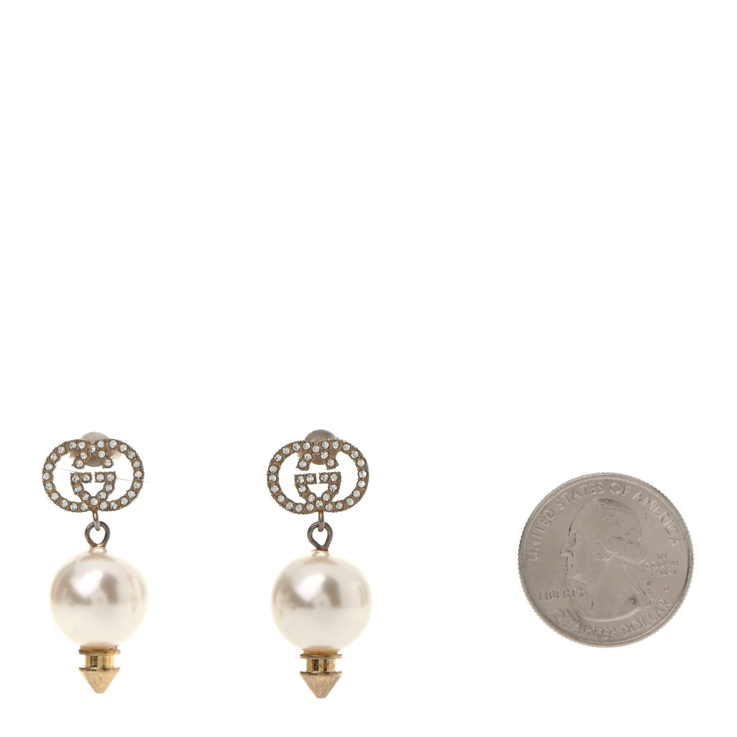 Metal Crystal Pearl Interlocking G Earrings Shiny Gold