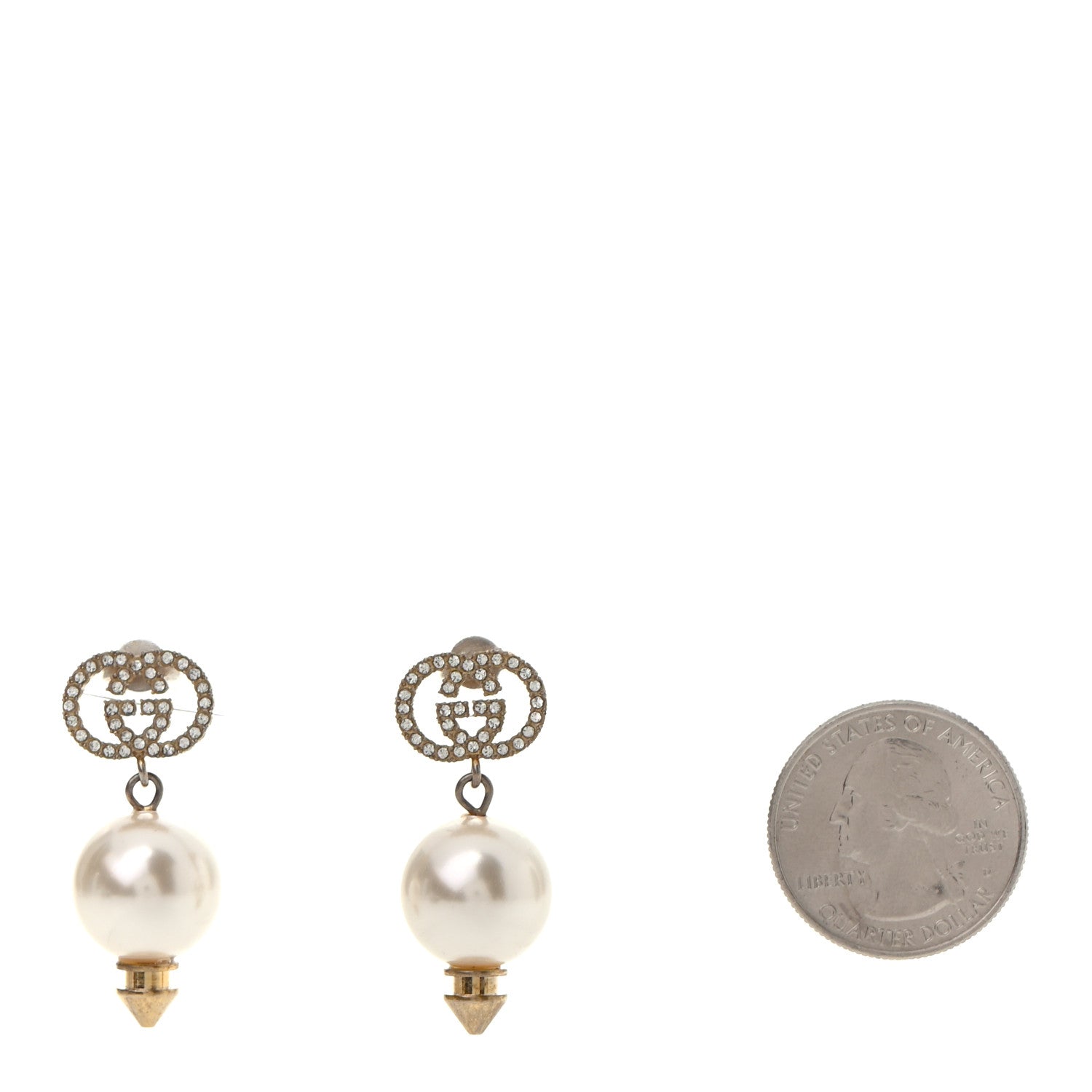 Gucci Metal Crystal Pearl Interlocking G Earrings Shiny Gold 4 of 8