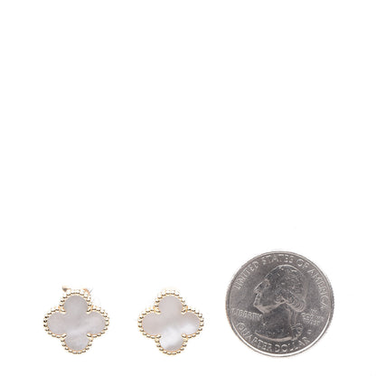 Van Cleef & Arpels 18K Yellow Gold Mother of Pearl Vintage Alhambra Earrings 2 of 4