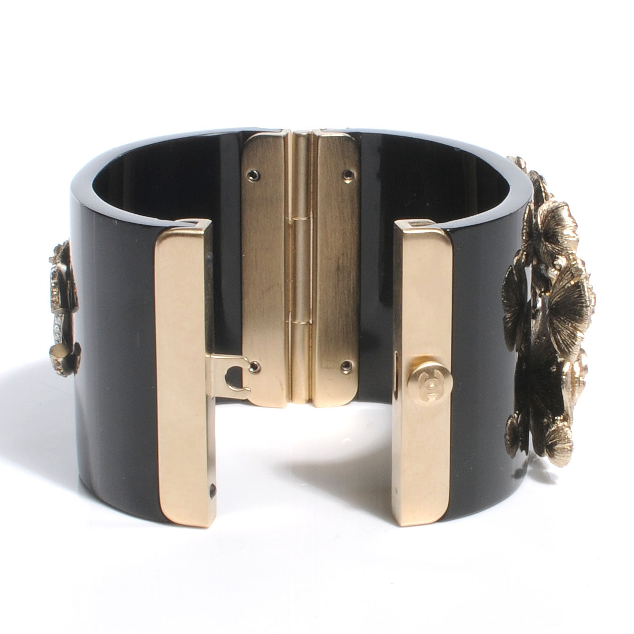 Chanel Resin Crystal CC Camellia Wide Cuff Black 4 of 5