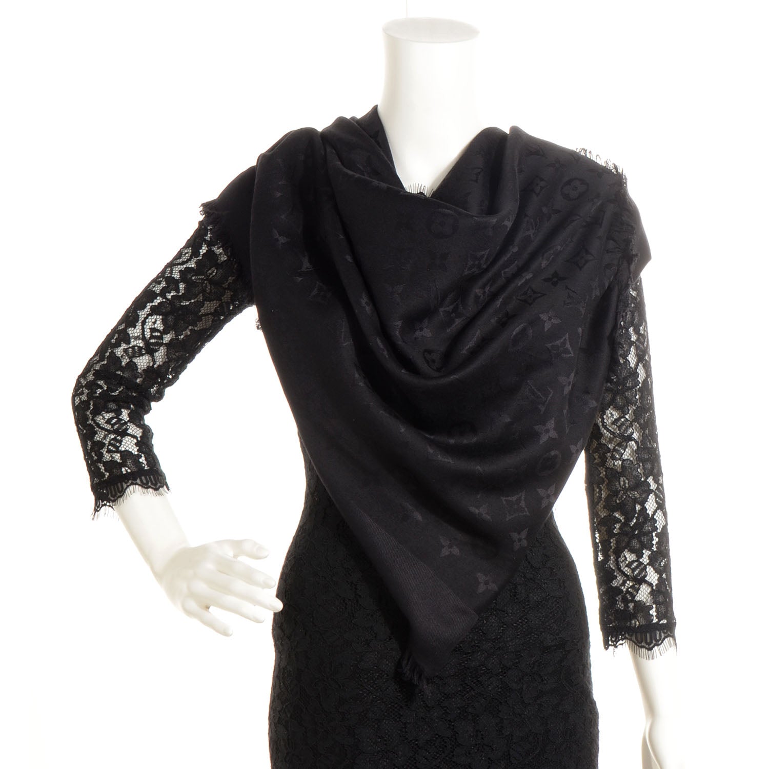 Louis Vuitton Silk Wool Monogram Shawl Black 2 of 6