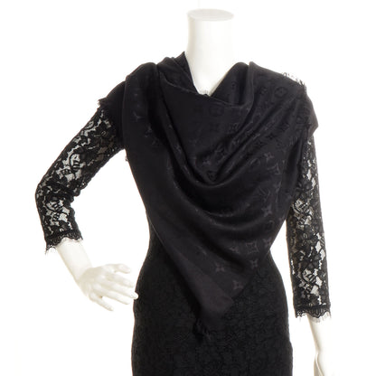 Louis Vuitton Silk Wool Monogram Shawl Black 2 of 6