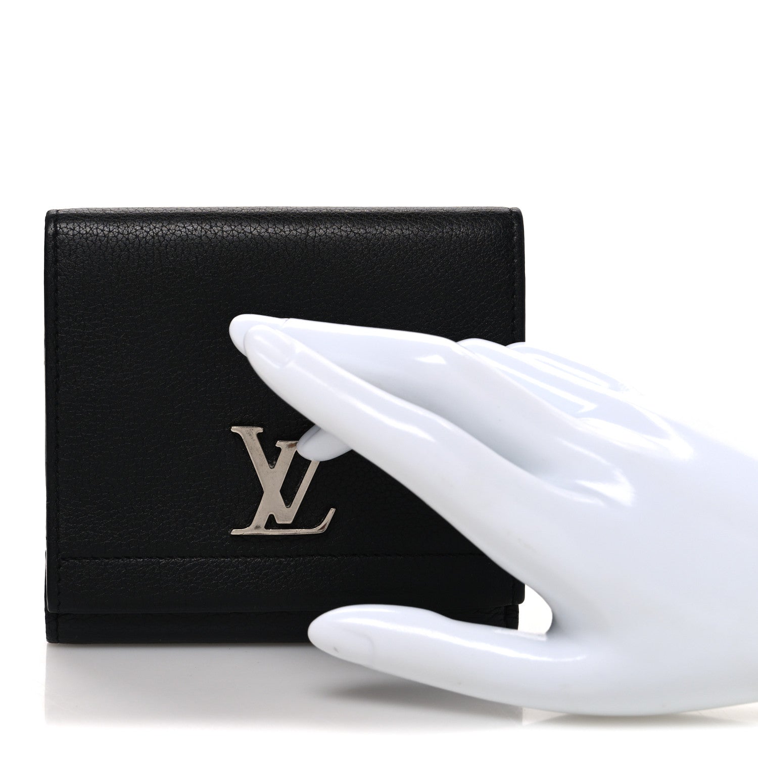 Louis Vuitton Calfskin LockMe II Compact Wallet Black 2 of 8