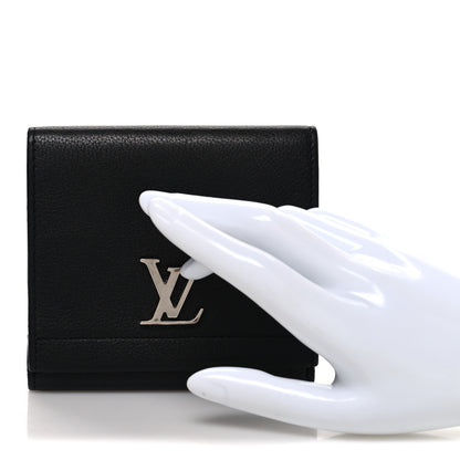 Louis Vuitton Calfskin LockMe II Compact Wallet Black 2 of 8