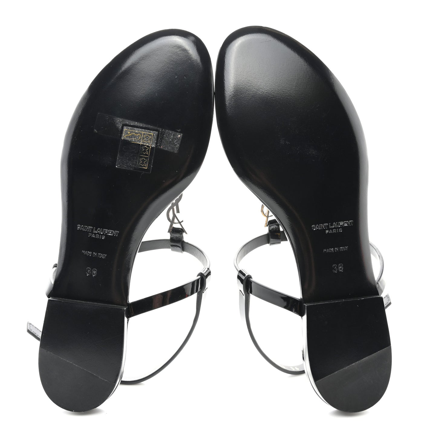 Patent Calfskin Cassandra Crystal Monogram Sandals 36 Black