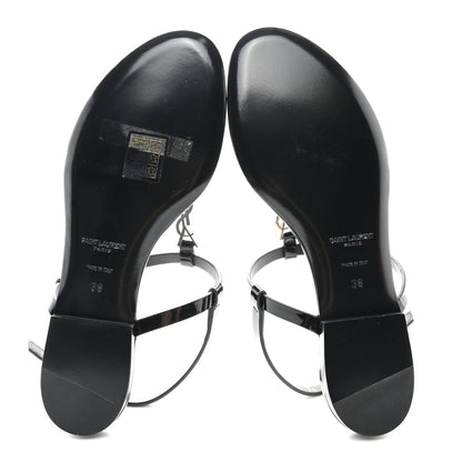 Saint Laurent Patent Calfskin Cassandra Crystal Monogram Sandals 36 Black 5 of 10