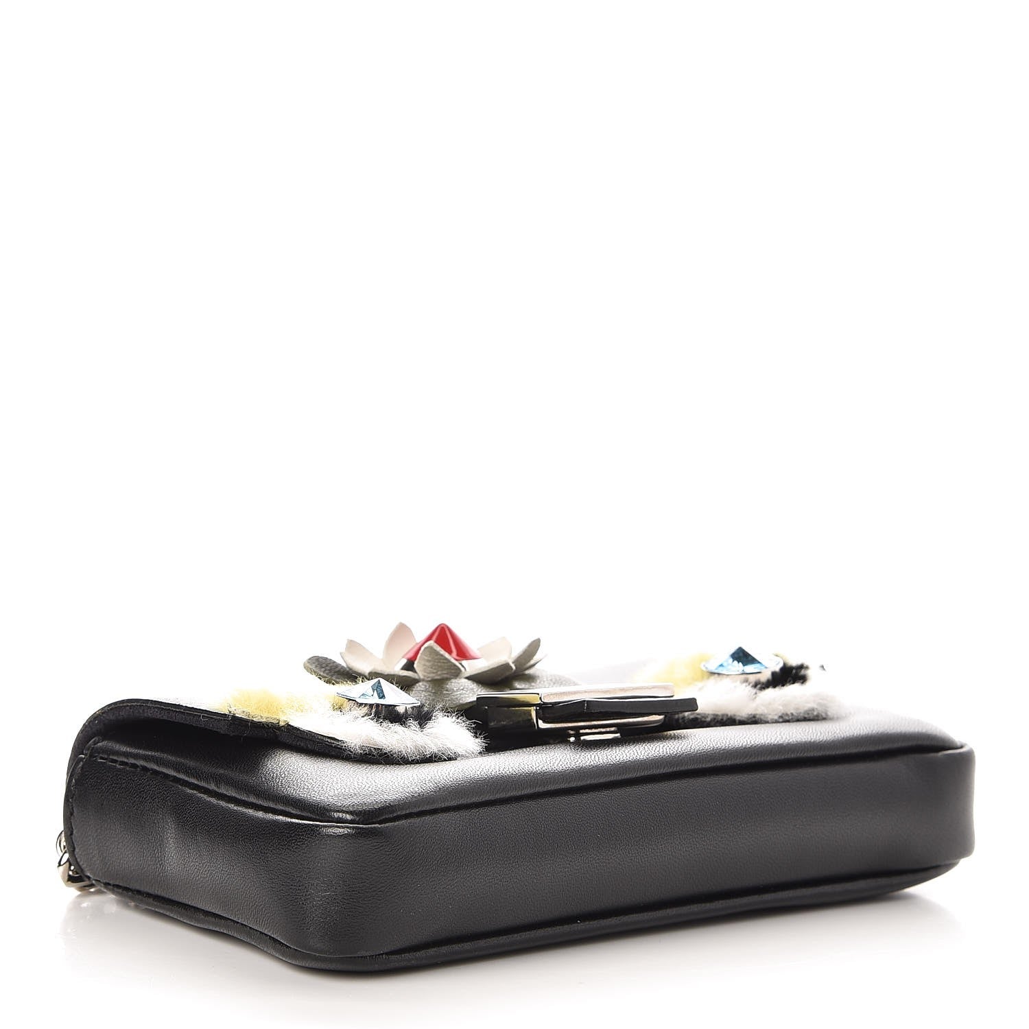 Fendi Shiny Nappa Rabbit Fur Crystal Flowerland Micro Buggie Baguette Black Mojito Multicolor 4 of 8