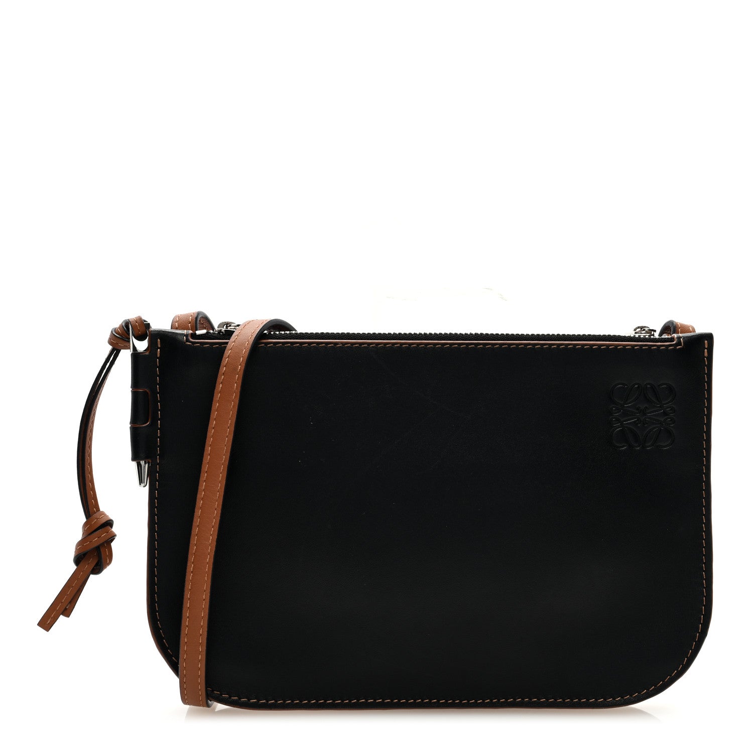 Loewe Calfskin Gate Double Zip Pouch Crossbody Black Brown 1 of 9