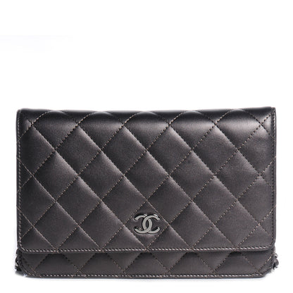 Chanel Lambskin Quilted Wallet On Chain WOC Metallic Dark Grey 1 of 8