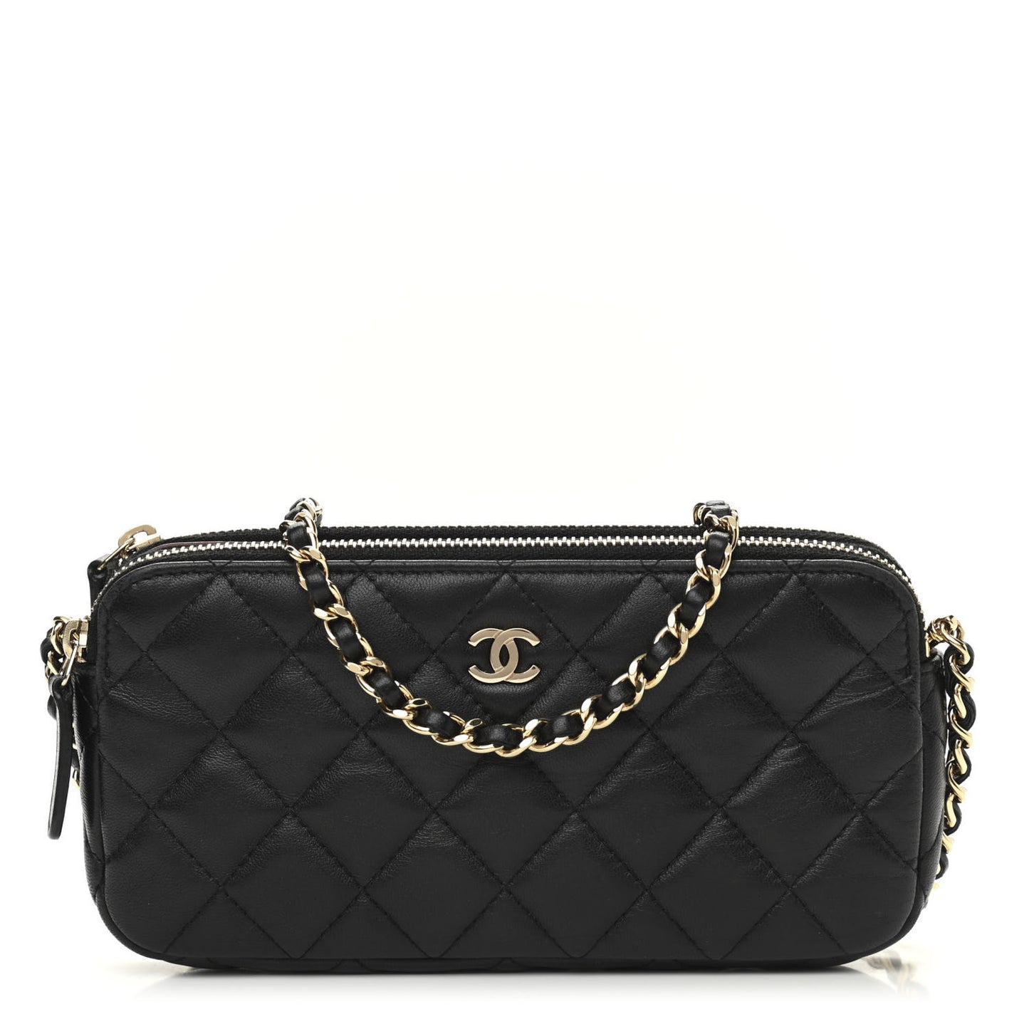 Lambskin Quilted Small Clutch With Chain Black