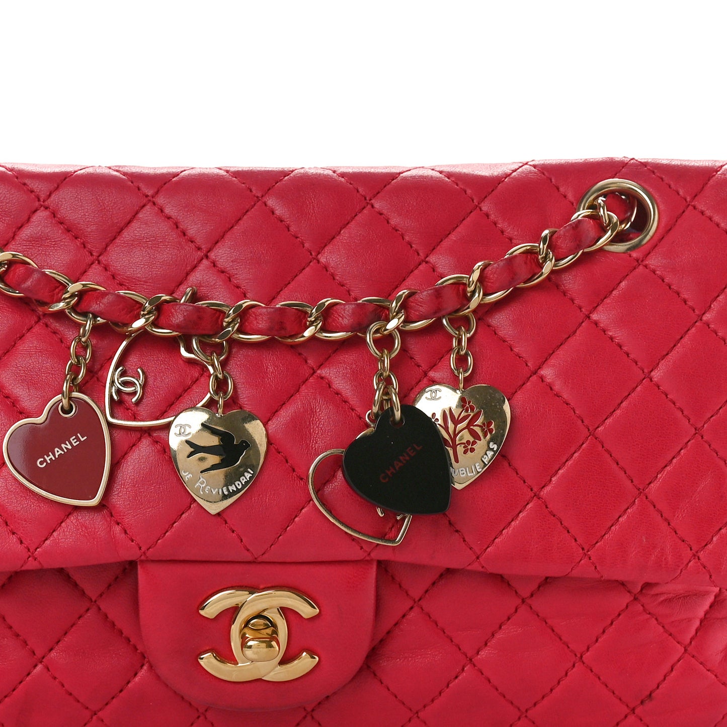 Lambskin Quilted Valentine Charms Medium Flap Red