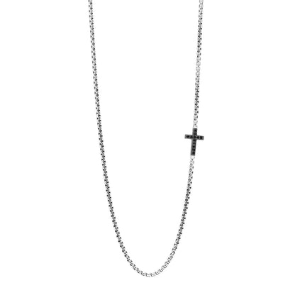David Yurman Sterling Silver Black Diamond Streamline Cross Station Necklace 26" 1 of 4