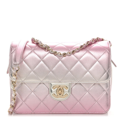 Chanel Metallic Lambskin Quilted Large Like A Wallet Flap Golden Pink 1 of 15