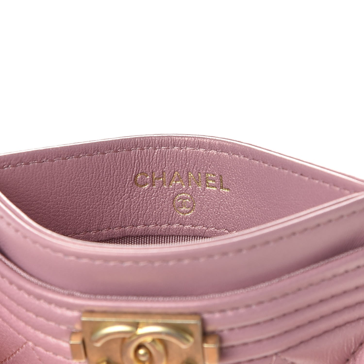 Chanel Metallic Lambskin Quilted Boy Card Holder Pink 5 of 8