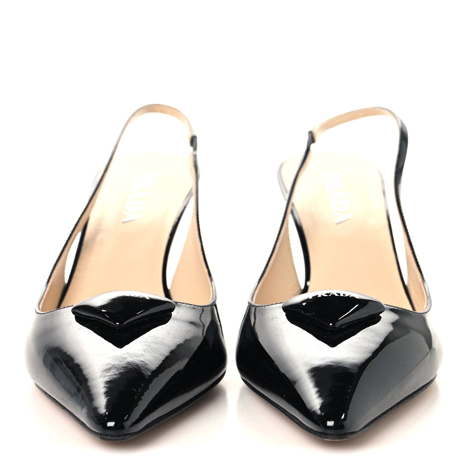 Prada Patent Triangle Logo Pointed Toe 75mm Slingback Pumps 41 Black 3 of 9