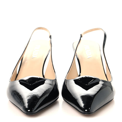Prada Patent Triangle Logo Pointed Toe 75mm Slingback Pumps 41 Black 3 of 9