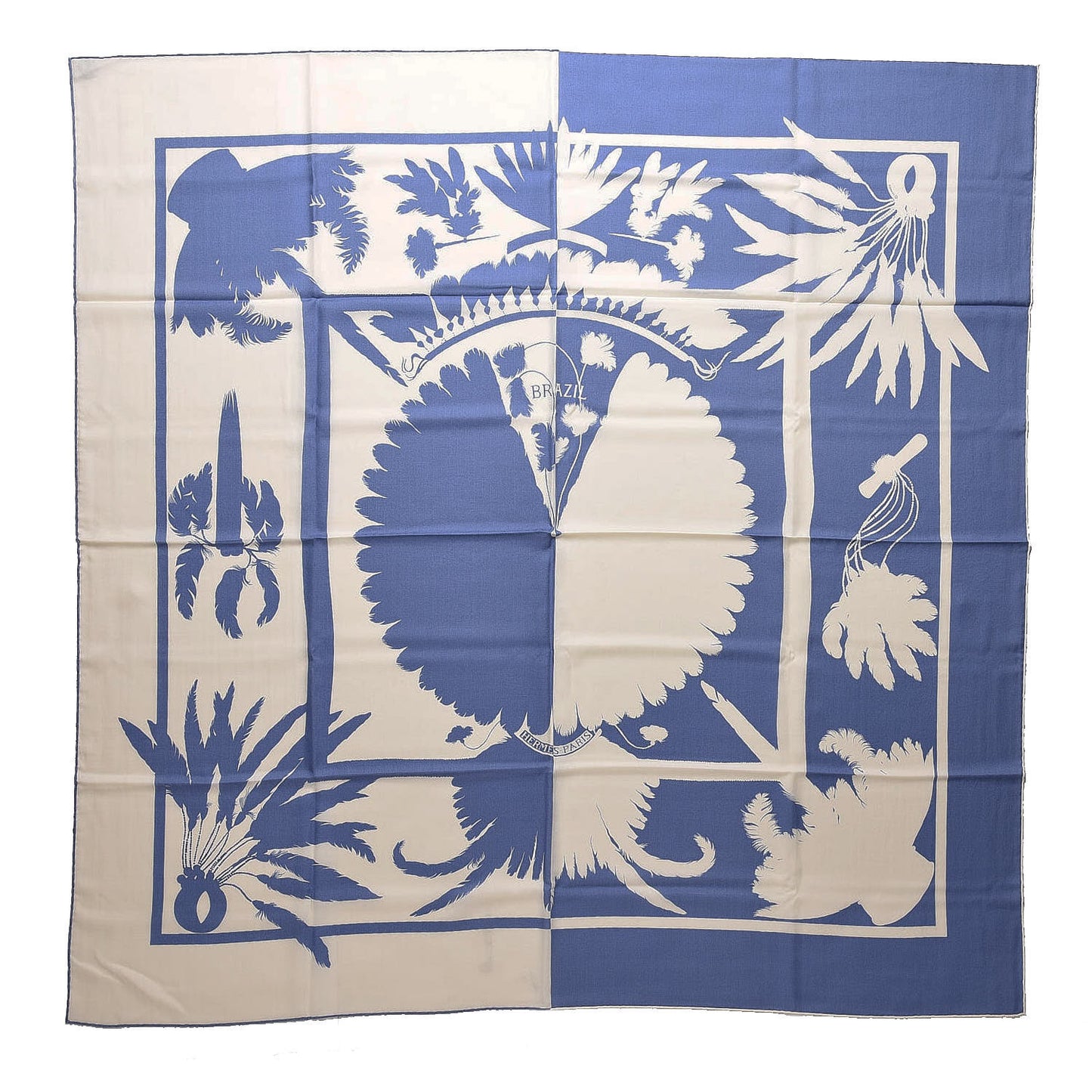 Cashmere Silk Brazil Tattoo Shawl 140 Bleu Lavande Blanc