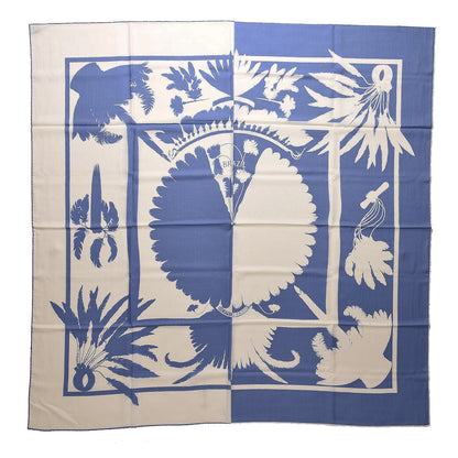 Hermes Cashmere Silk Brazil Tattoo Shawl 140 Bleu Lavande Blanc 1 of 7