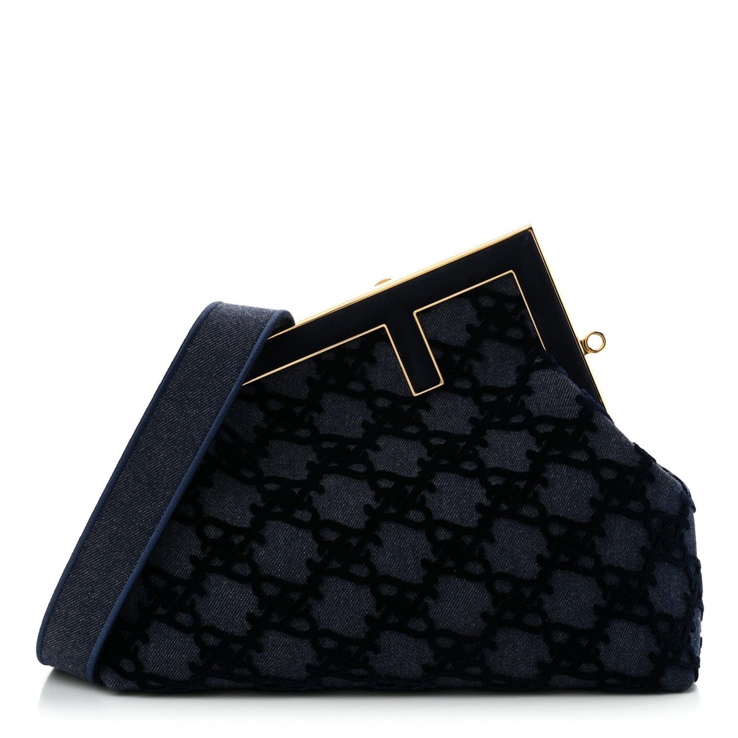 Fendi Denim Karligraphy Embroidered Medium Fendi First Blue 1 of 10