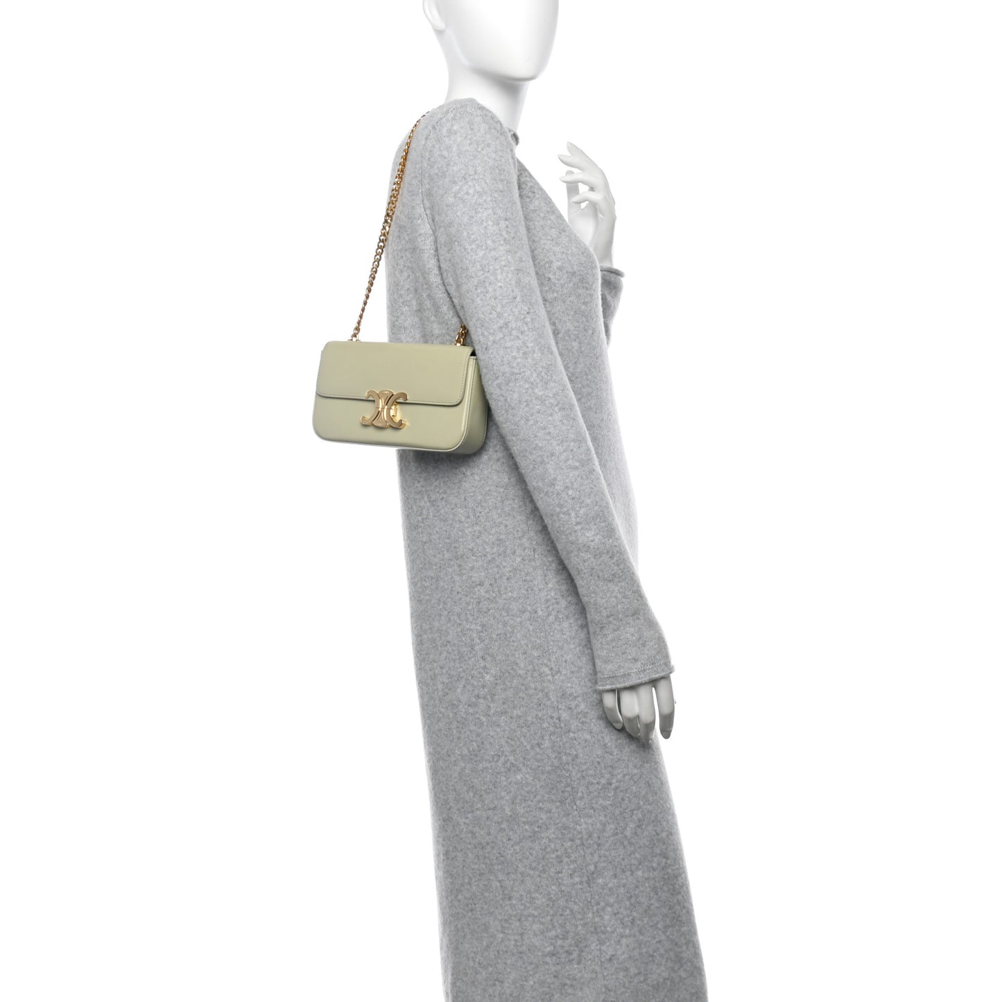 Shiny Calfskin Triomphe Chain Shoulder Bag Almond Green
