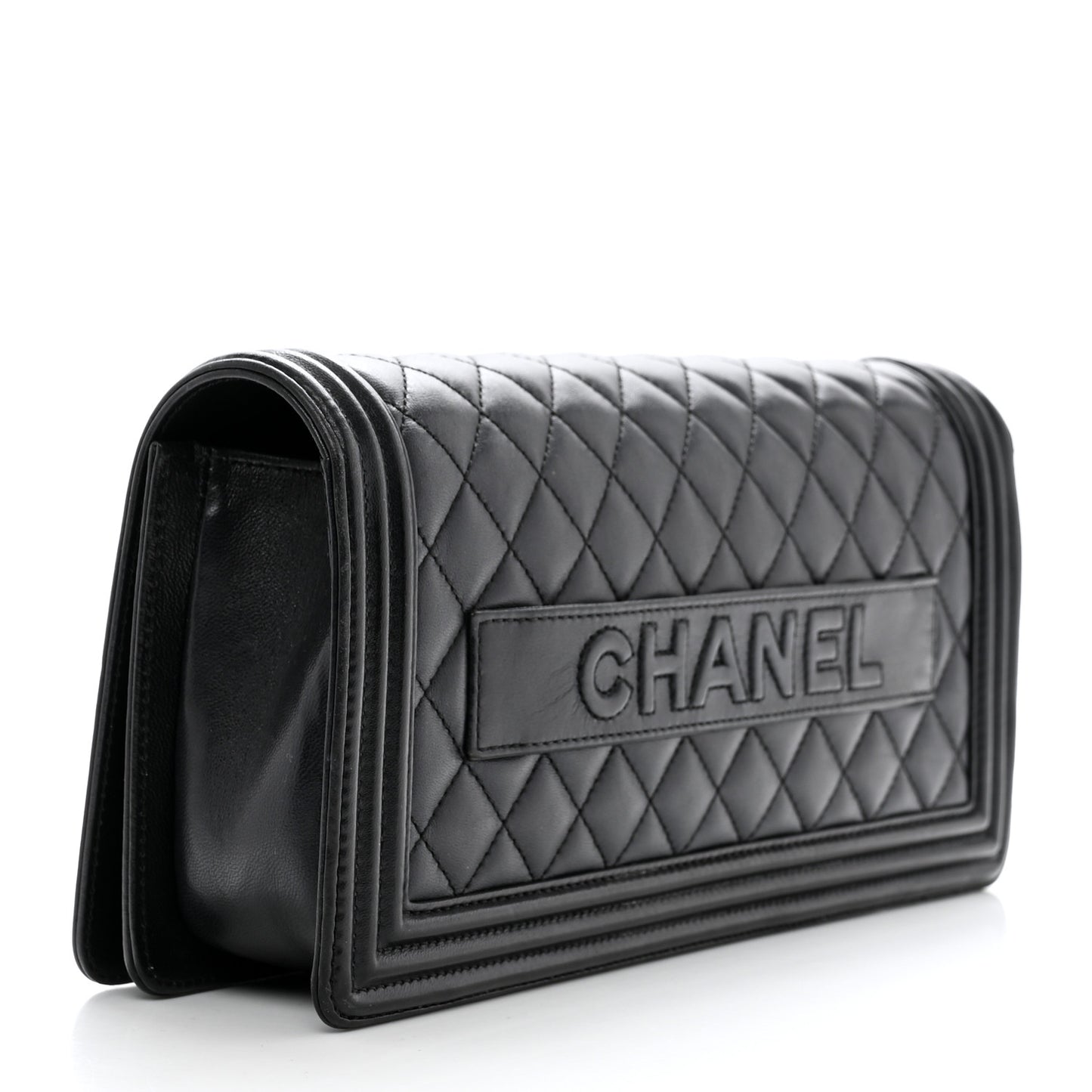 Lambskin Quilted Boy Flap Clutch Black