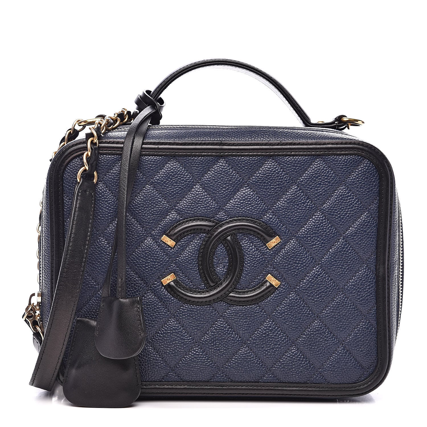 Chanel Caviar Quilted Large CC Filigree Vanity Case Navy Black 1 of 16