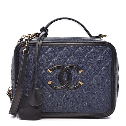 Chanel Caviar Quilted Large CC Filigree Vanity Case Navy Black 1 of 16