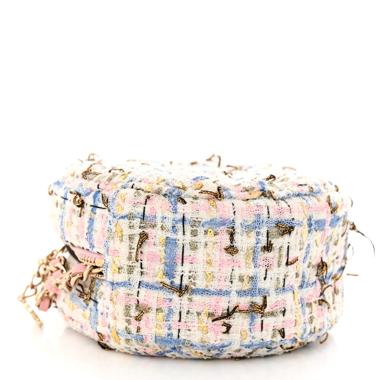 Chanel Tweed Quilted Round Clutch With Chain White Pink Multicolor 4 of 10