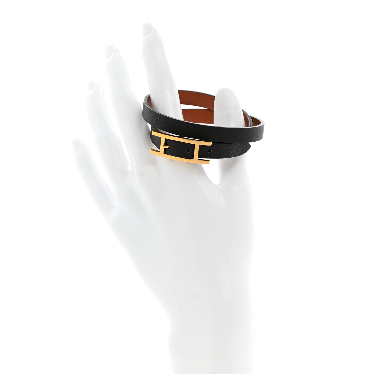 Hermes Chamonix Behapi Double Tour Bracelet Black Gold 2 of 7
