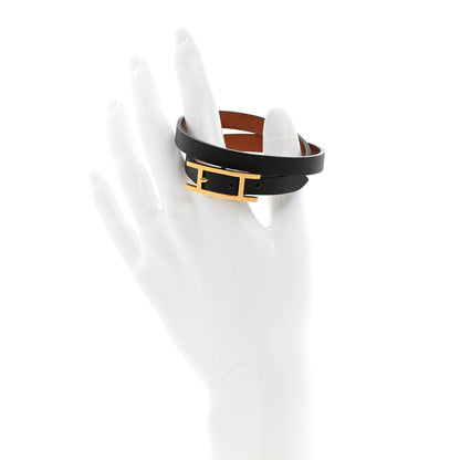 Hermes Chamonix Behapi Double Tour Bracelet Black Gold 2 of 7