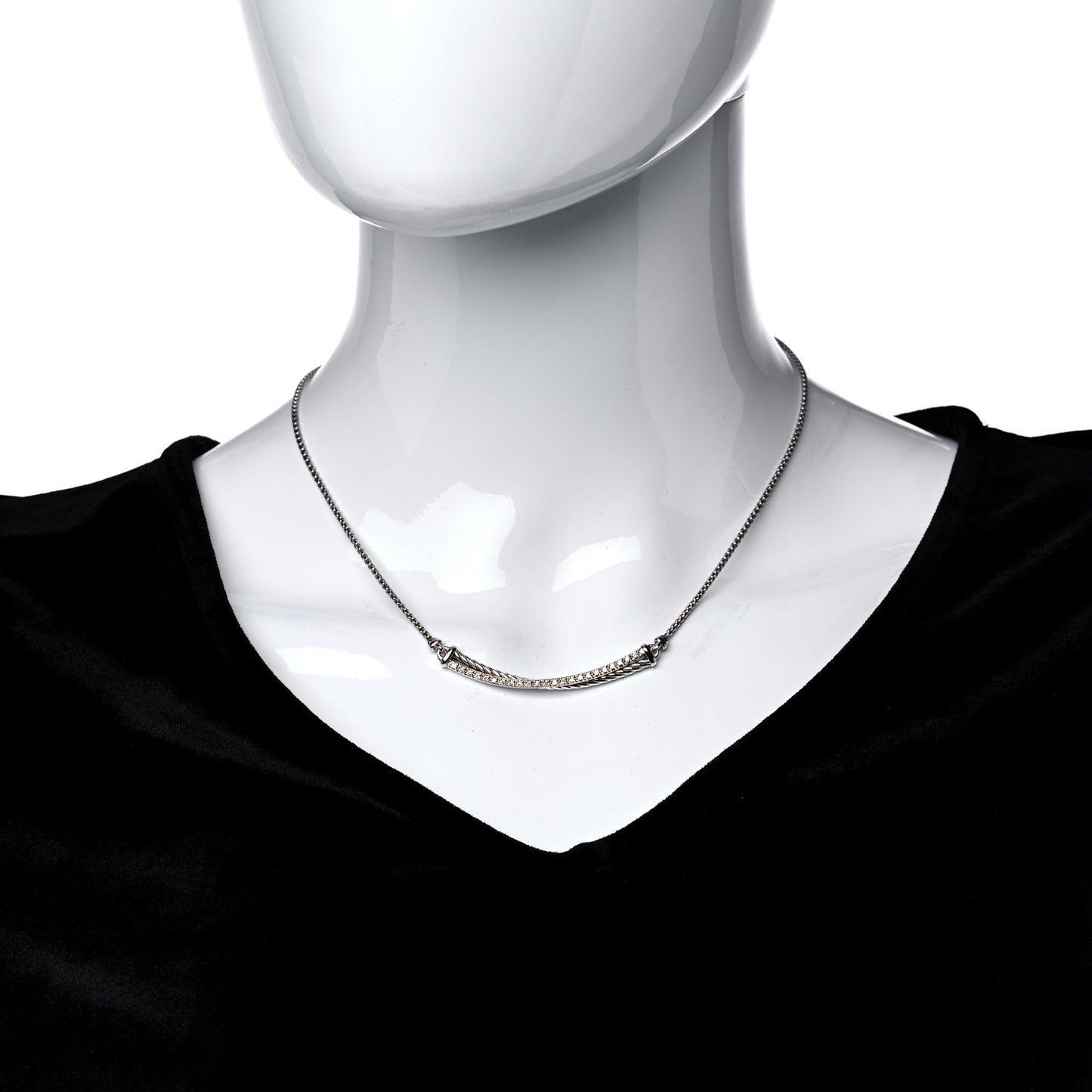 Sterling Silver Diamond Crossover Bar Necklace