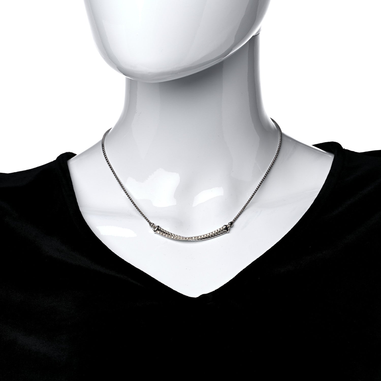 David Yurman Sterling Silver Diamond Crossover Bar Necklace 2 of 6