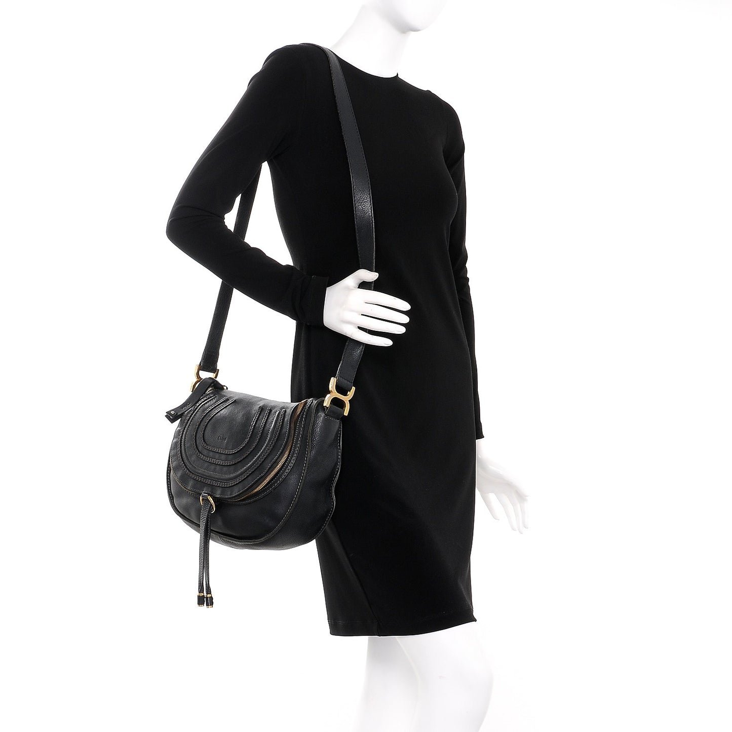 Calfskin Medium Marcie Round Zip Crossbody Bag Angora Beige