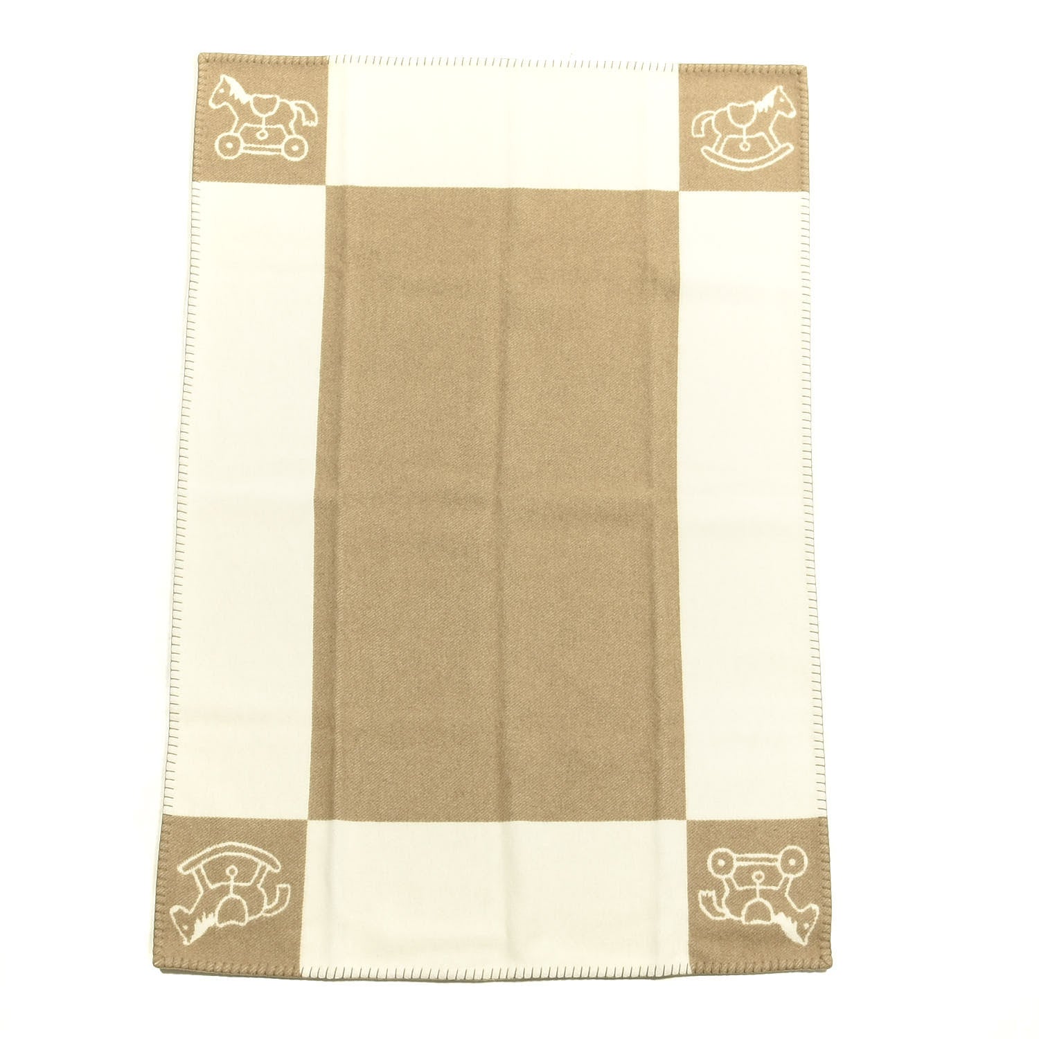 Hermes Wool Cashmere Adada Avalon Baby Blanket Noisette Moyen White 1 of 3