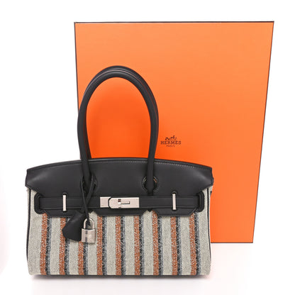 Hermes Toile Swift Broderie Shoulder Birkin Light 29 Black Bleu Zanzibar 11 of 11