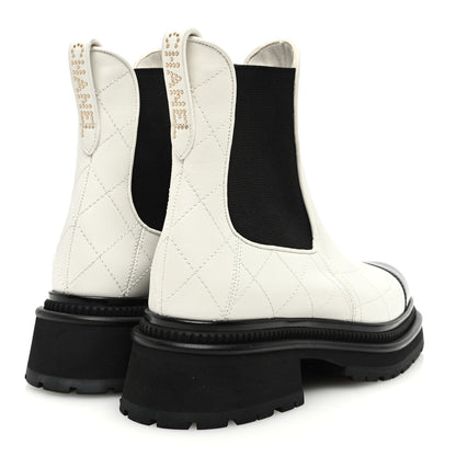 Chanel Calfskin Patent Cap Toe Quilted Short Boots 36 White Black 4 of 9