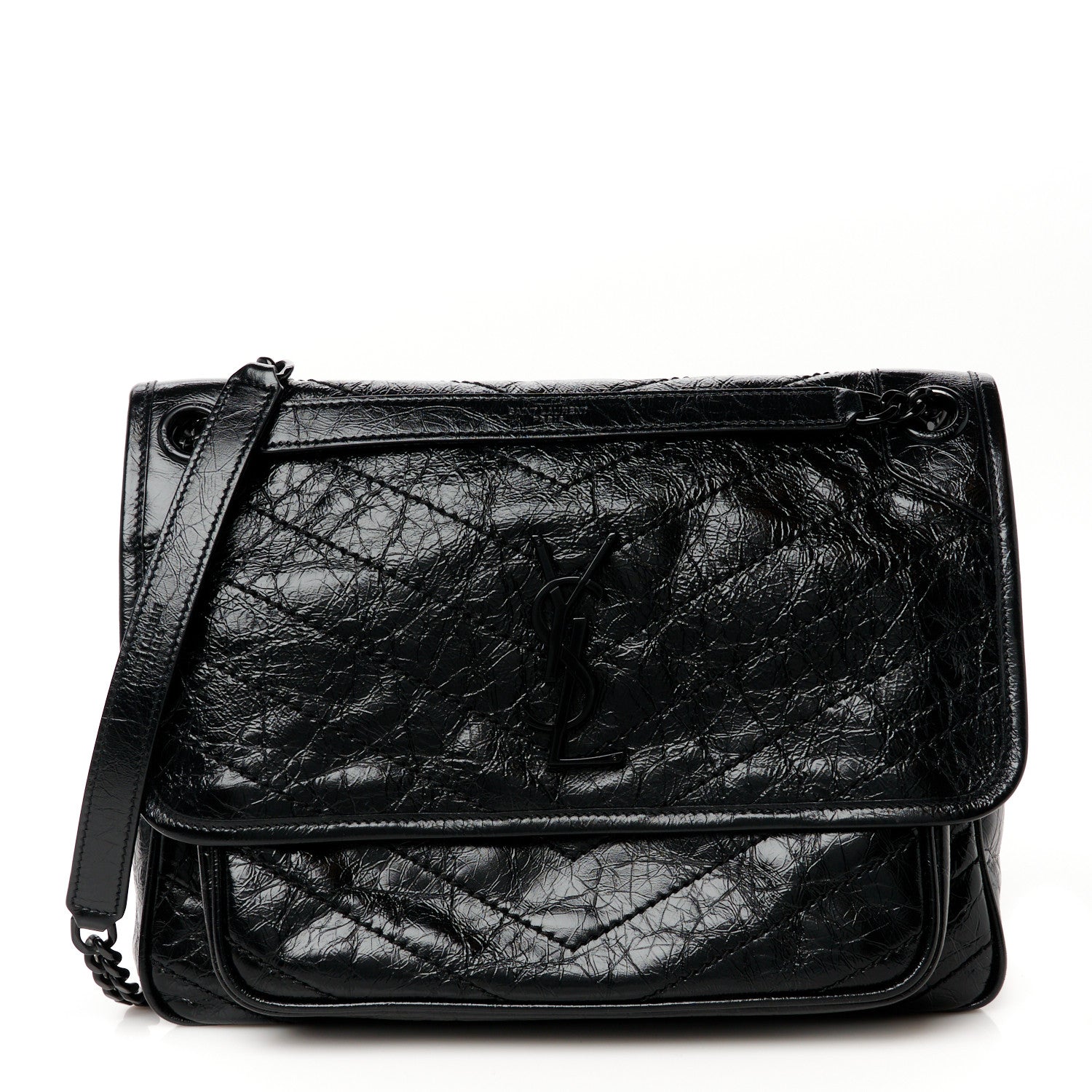 Saint Laurent Crinkled Calfskin Matelasse Monogram Medium Niki Chain Satchel Black 1 of 10