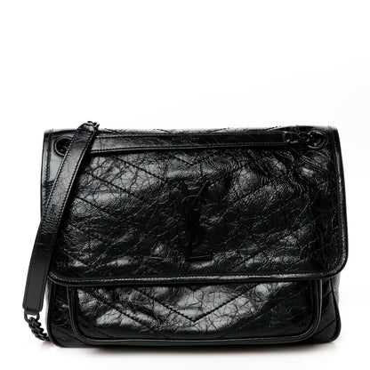 Saint Laurent Crinkled Calfskin Matelasse Monogram Medium Niki Chain Satchel Black 1 of 10