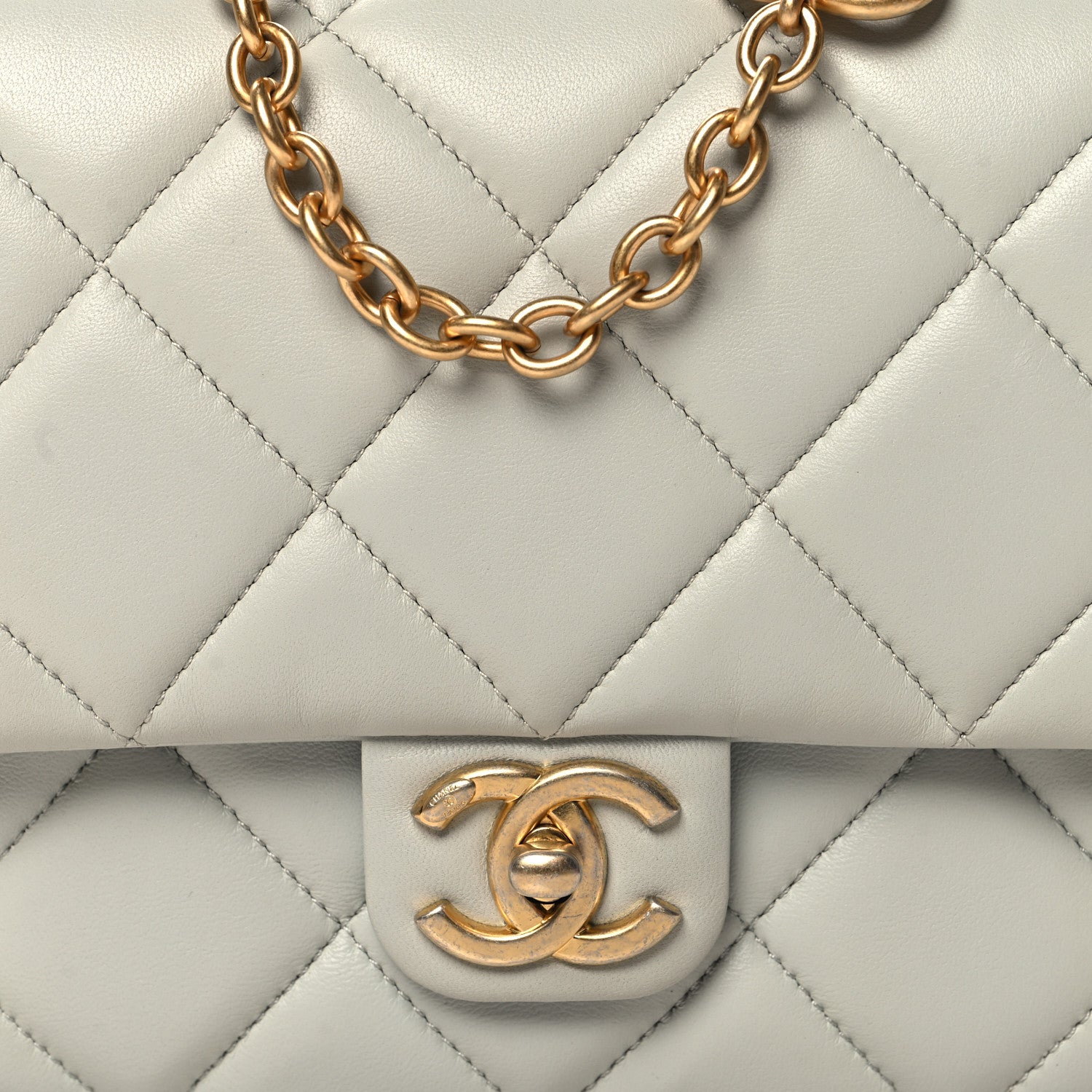 Chanel Lambskin Enamel Pearl Quilted Mini Charm Me Square Flap Light Blue 8 of 10
