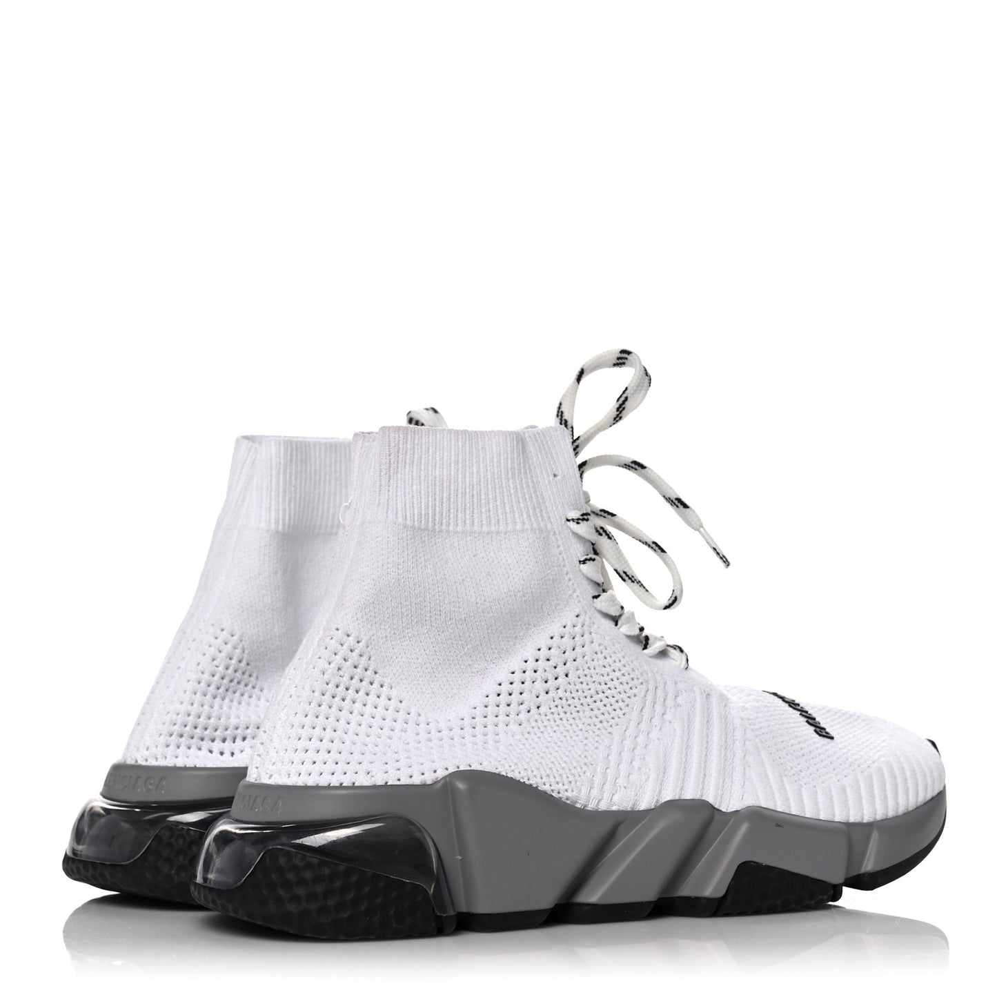 Knit Womens Speed Lace Up Clear Sole Sneakers 35 White