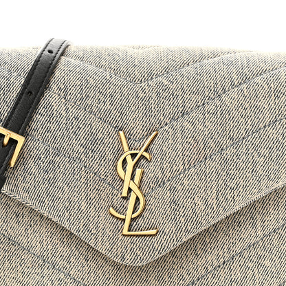 Saint Laurent Denim Y Quilted Monogram Toy Loulou Crossbody Bag Grey 8 of 10