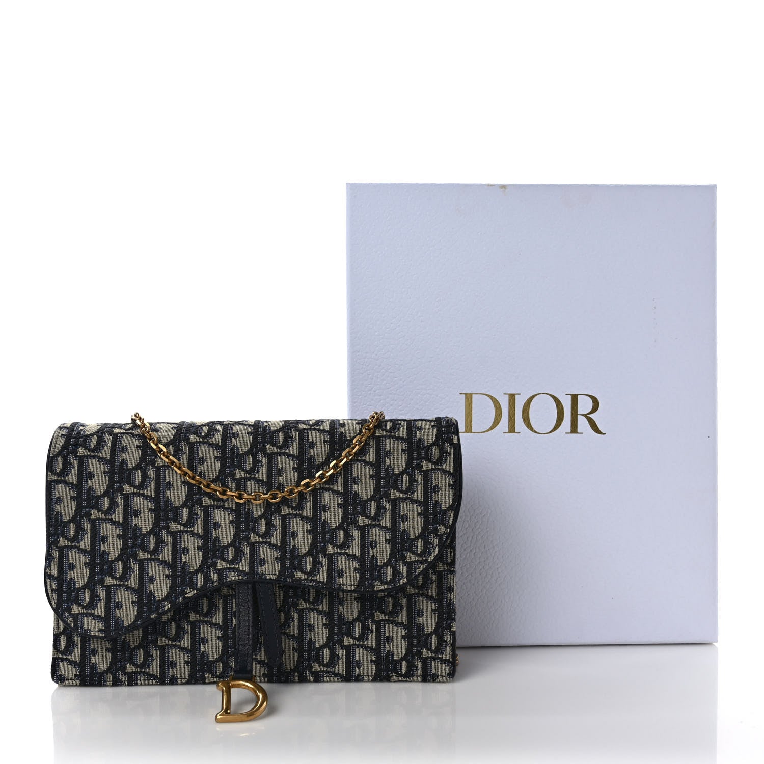 Christian Dior Oblique Saddle Chain Pouch Blue 9 of 9